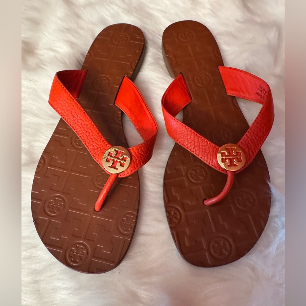 Tory Burch Orange Flip Flops Sz 8